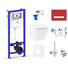 Комплект 10 в 1 Lavinia Boho One Compacto 75110553, унитаз, сиденье микролифт, инсталляция, крепление, клавиша смыва, шумоизоляция, диспенсер, ершик, смеситель с гигиеническим душем, держатель туалетной бумаги