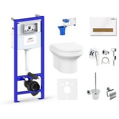 Комплект 10 в 1 Lavinia Boho Grance Hill Rimless 75110785, безободковый унитаз, сиденье микролифт, инсталляция, крепление, клавиша смыва, шумоизоляция, диспенсер, ершик, смеситель с гигиеническим душем, держатель туалетной бумаги