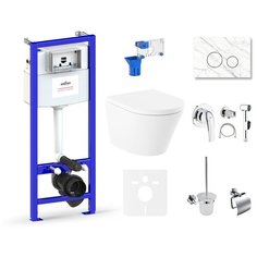 Комплект 10 в 1 Lavinia Boho Biore Compacto Rimless 75110636, безободковый унитаз, сиденье микролифт, инсталляция, крепление, клавиша смыва, шумоизоляция, диспенсер, ершик, смеситель с гигиеническим душем, держатель туалетной бумаги