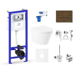 Комплект 10 в 1 Lavinia Boho Biore Compacto Rimless 75110620, безободковый унитаз, сиденье микролифт, инсталляция, крепление, клавиша смыва, шумоизоляция, диспенсер, ершик, смеситель с гигиеническим душем, держатель туалетной бумаги