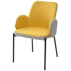 Стул NIKKI ( 2 штуки ) мягкий, для кухни, для гостиной, ткань, цвет - желтый с серым, на черном металлическом каркасе, со спинкой / VF106 / VF120 / (М Сити) M-City