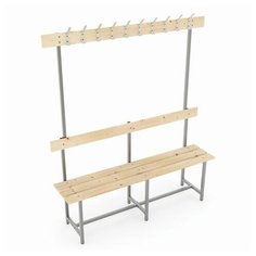 Скамья с вешалкой, спинкой "СВТ 5", 1765х1500х395 мм, 10 крючков, каркас металлический серый, сиденье дерево ТИТАН