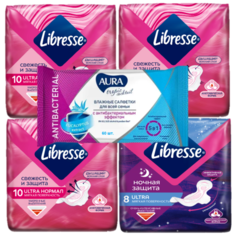 Прокладки гигиенические Libresse Ultra Normal+Прокладки гигиенические Libresse Ultra Ночные. Антибактериальные салфетки Aura
