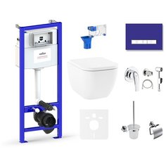 Комплект 10 в 1 Lavinia Boho One Compacto 75110554, унитаз, сиденье микролифт, инсталляция, крепление, клавиша смыва, шумоизоляция, диспенсер, ершик, смеситель с гигиеническим душем, держатель туалетной бумаги