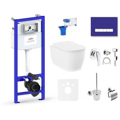 Комплект 10 в 1 Lavinia Boho Bell Pro Rimless 75110486, безободковый унитаз, сиденье микролифт, инсталляция, крепление, клавиша смыва, шумоизоляция, диспенсер, ершик, смеситель с гигиеническим душем, держатель туалетной бумаги