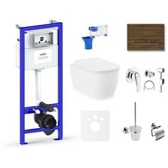 Комплект 10 в 1 Lavinia Boho Bell Pro Rimless 75110484, безободковый унитаз, сиденье микролифт, инсталляция, крепление, клавиша смыва, шумоизоляция, диспенсер, ершик, смеситель с гигиеническим душем, держатель туалетной бумаги