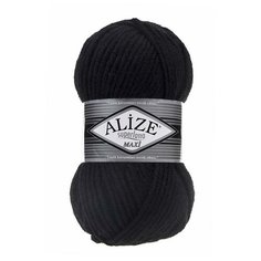 Пряжа Alize Superlana Maxi (Суперлана Макси) 60 черный 75% акрил, 25% шерсть 100г 100м 5шт