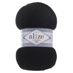 Пряжа Alize Lanagold 800, 49 % шерсть, 51 % акрил, 100 г, 800 м, 5 шт., 60 черный