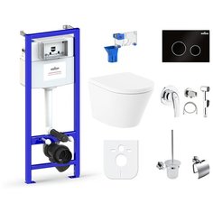 Комплект 10 в 1 Lavinia Boho Biore Compacto Rimless 98010152, безободковый унитаз, сиденье микролифт, инсталляция, крепление, клавиша смыва, шумоизоляция, диспенсер, смеситель с гигиеническим душем, ершик, держатель туалетной бумаги