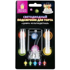 Цифра-подсвечник "7" светодиодная, золотая сказка, в наборе 4 свечи 6 см, 1 батарейка, 591430