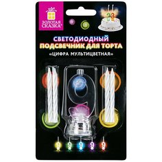 Цифра-подсвечник "9" светодиодная, золотая сказка, в наборе 4 свечи 6 см, 1 батарейка, 591432
