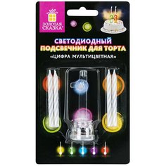 Цифра-подсвечник "1" светодиодная, золотая сказка, в наборе 4 свечи 6 см, 1 батарейка, 591424