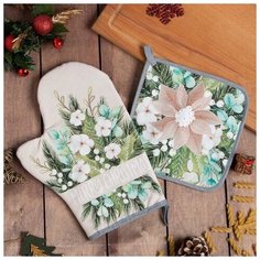 Набор кух. "Beautiful Сhristmas" варежка-прихватка 20х28см, прихватка 19х19см,100%хл 6535955 Этель