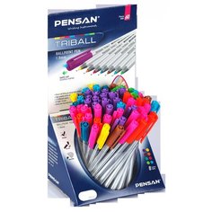 Набор шариковых ручек Pensan TRIBALL 1003S60R 1мм игловидный пиш. наконечник круглая телескопич.корпус корпус пластик серебристыйассорти ассорти чернила коробка картонная 60шт