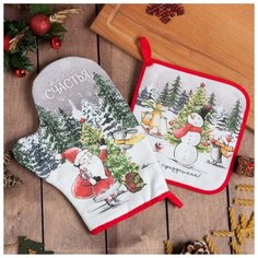 Набор кух. "Желаю счастья" варежка-прихватка 20х28см, прихватка 19х19см,100%хл 6535964 Этель