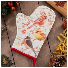 Варежка-прихватка "Winter birds" 20х28см, саржа, 100% х/л, ватин 250г/м2 5077882 Этель