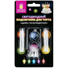 Цифра-подсвечник "8" светодиодная, золотая сказка, в наборе 4 свечи 6 см, 1 батарейка, 591431