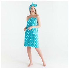 Набор для бани и ванной Этель "Горох"полотенце-парео 75*120 см+повязка, цв.голубой