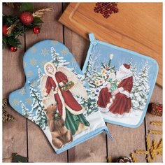 Набор кух. "Новогоднее чудо" варежка-прихватка 20х28см, прихватка 19х19см,100%хл 6535961 Этель