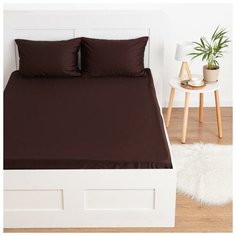 Простыня на резинке Этель 200*220*25 см, цв.темно-коричневый, 100% хлопок, мако-сатин, 125 г/м² 5373