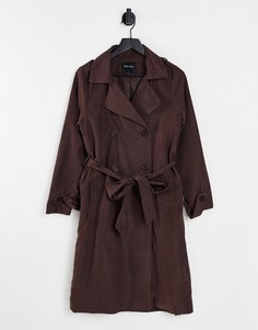 Шоколадно-коричневое пальто макси с поясом Brave Soul Vanity-Коричневый цвет