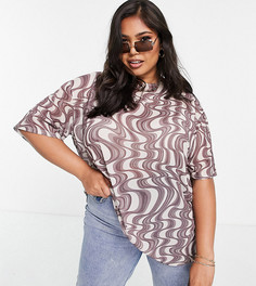 Сетчатая oversized-футболка с волнистым принтом ASOS DESIGN Curve-Разноцветный
