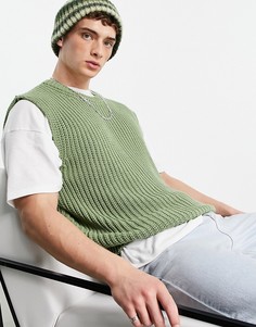 Шалфейно-зеленый oversized-жилет с круглым вырезом Topman-Зеленый цвет