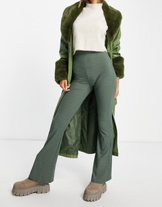 Расклешенные брюки зауженного кроя цвета хаки в рубчик Miss Selfridge-Разноцветный