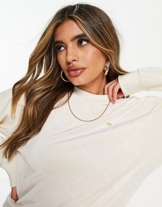 Белый велюровый свитшот с принтом трилистника по всему изделию adidas Originals