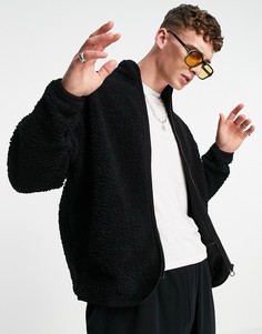 Черная плюшевая oversized-куртка ASOS DESIGN-Черный цвет
