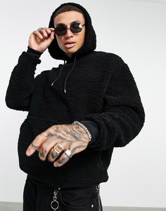 Oversized-худи из плюша черного цвета ASOS DESIGN-Черный цвет