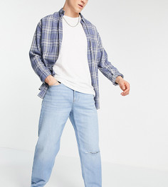 Светло-голубые выбеленные свободные джинсы в стиле 90-х со рваным разрезом на колене New Look-Голубой