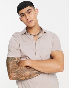 Бежевая трикотажная рубашка из органического хлопка на пуговицах ASOS DESIGN-Светло-бежевый цвет