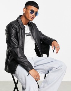 Черная куртка Харрингтон из искусственной кожи ASOS DESIGN-Черный цвет