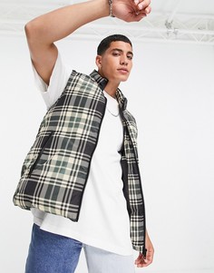 Зеленый дутый жилет в клетку ASOS DESIGN-Светло-бежевый цвет