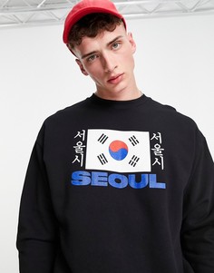 Свитшот в стиле oversized с принтом в виде флага на груди ASOS DESIGN-Черный цвет