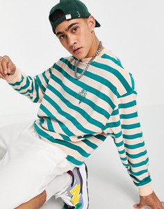 Махровый свитшот в стиле oversized с вышивкой и полосками по всей поверхности ASOS DESIGN-Разноцветный