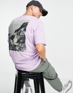 Сиреневая футболка свободного кроя из органического хлопка с абстрактным пейзажным принтом на спине Selected Homme-Фиолетовый цвет