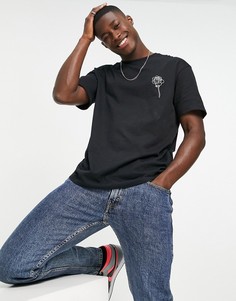 Черная oversized-футболка из органического хлопка с вышивкой розы на груди Selected Homme-Черный цвет