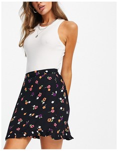 Мини-юбка с разноцветным цветочным принтом Miss Selfridge-Черный цвет