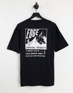 Черная oversized-футболка из органического хлопка с принтом гор на спине Selected Homme-Черный цвет