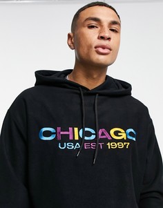 Флисовый oversized-худи c вышивкой названия города "Chicago" ASOS DESIGN-Черный цвет
