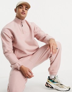 Розовый oversized-свитшот из флиса с короткой молнией от комплекта ASOS DESIGN-Розовый цвет