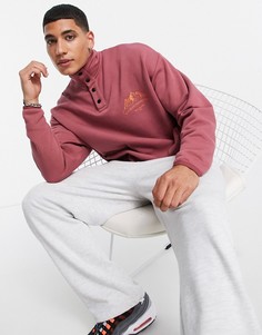 Oversized-свитшот на пуговицах бордового цвета с пейзажной вышивкой на груди ASOS DESIGN-Красный