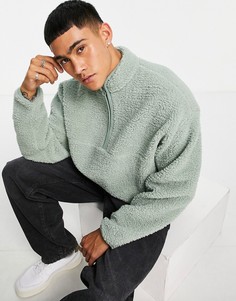 Зеленая oversize-куртка на молнии из искусственного меха ASOS DESIGN-Зеленый цвет