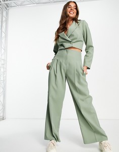 Широкие брюки темного шалфейно-зеленого цвета Miss Selfridge-Зеленый цвет