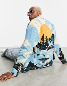 Плюшевая oversized-рубашка с принтом гор в стиле 90-х ASOS DESIGN-Разноцветный