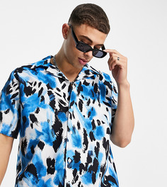Синяя рубашка в стиле oversized с отложным воротником и леопардовым принтом Selected Homme – эксклюзивно для ASOS-Голубой