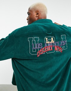Флисовая oversized-рубашка в университетском стиле с вышивкой "USA" на спине в стиле 90-х ASOS DESIGN-Зеленый цвет