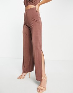 Широкие брюки с разрезами по бокам Miss Selfridge-Коричневый цвет